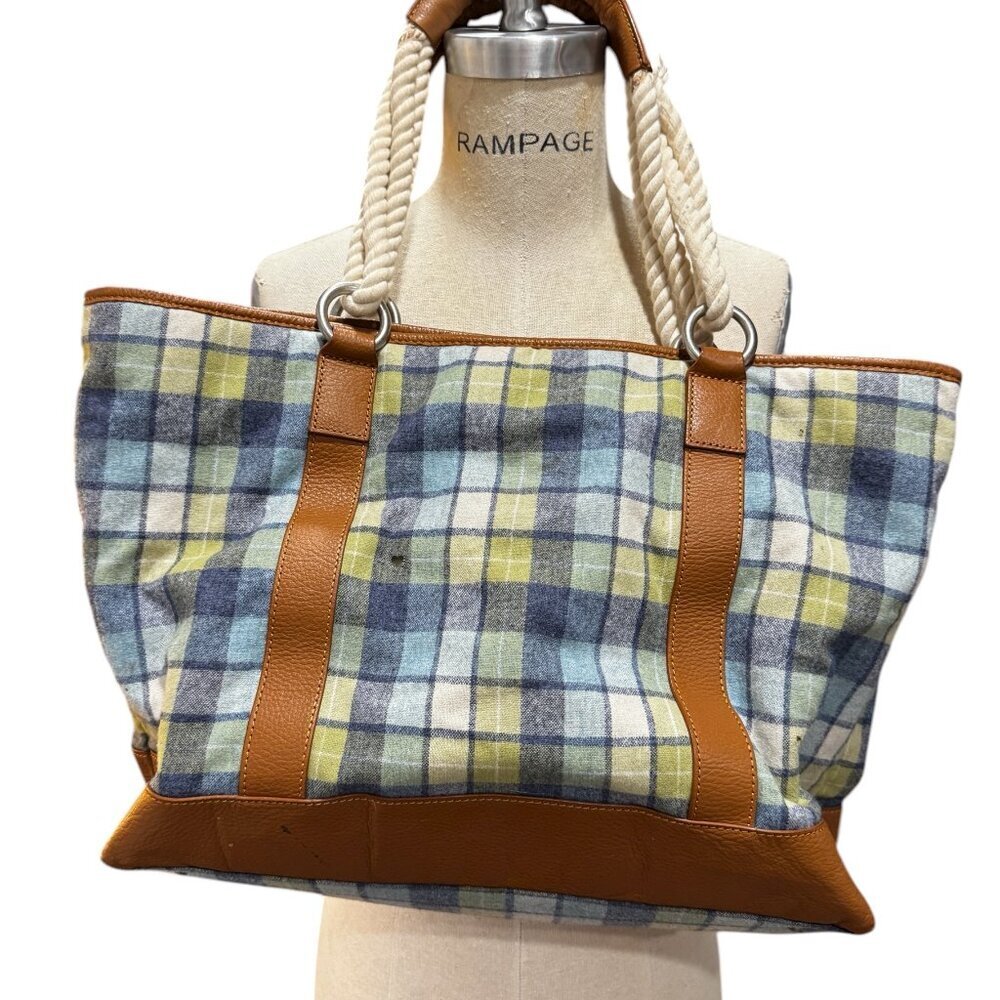 Pendleton Leather & Wool Plaid Shoulder Bag / Tote - Picture 4 of 4